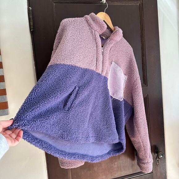 POL | Purple Colorblock Oversized Sherpa Half Zip with Corduroy Pocket | Large - Picture 2 of 5